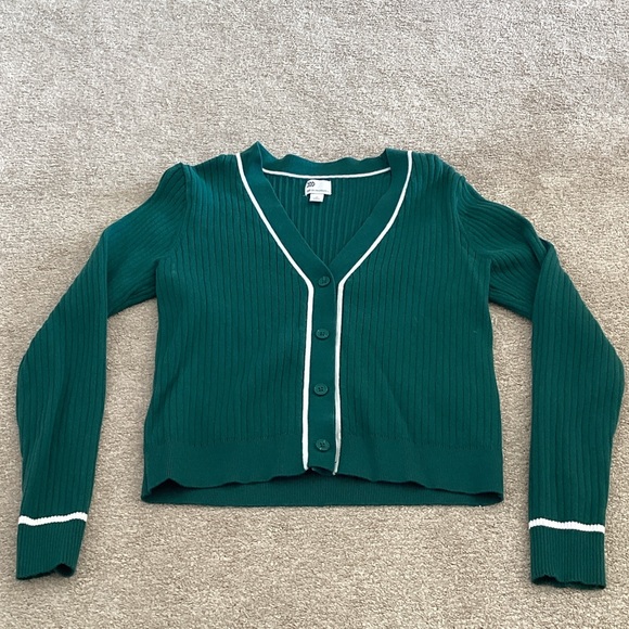 All in Motion Teal V-Neck Cardigan with White Accents - Picture 4 of 7